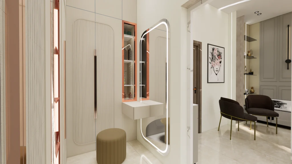 Contemporary wardrobe storage design by an architectural design company focusing on functional interior planning