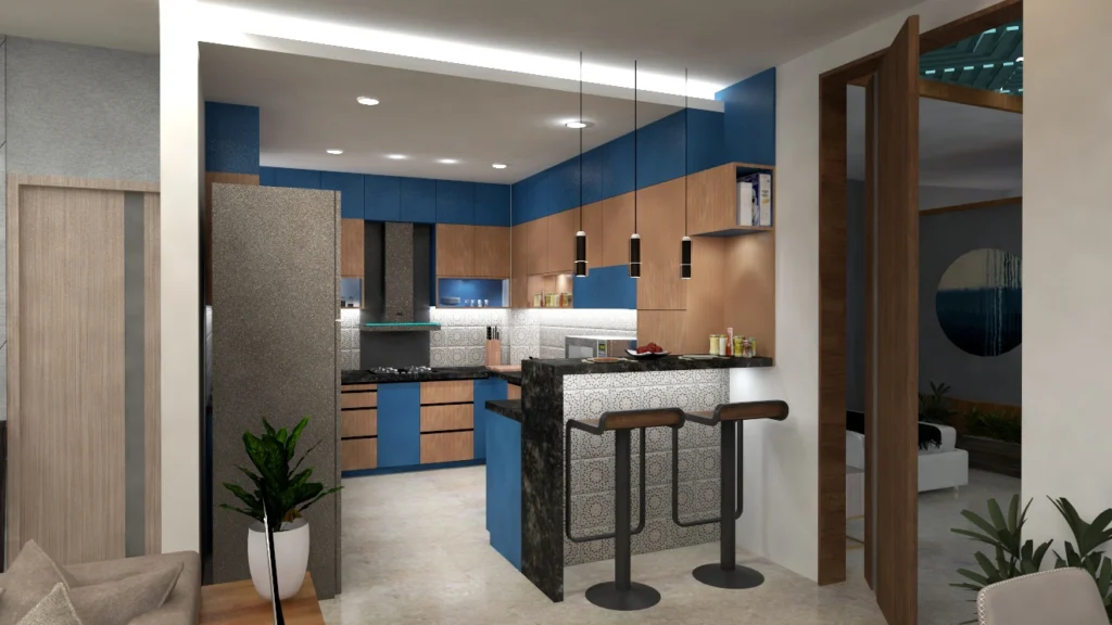 Modern residential elevation featuring clean lines, stone cladding and balcony details, premium exterior design by Amartya Architects