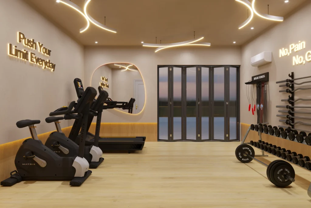 Modern home gym interior design by Amartya Architects, house architect near me