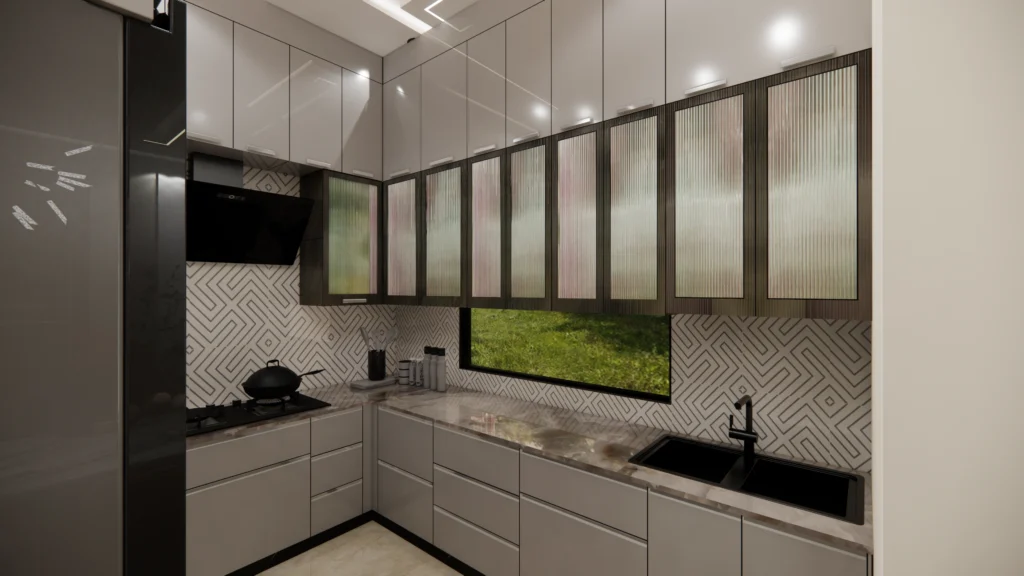 Modern kitchen interior designed by residential architects in delhi offering architecture and interior design firm and residential architectural designer services