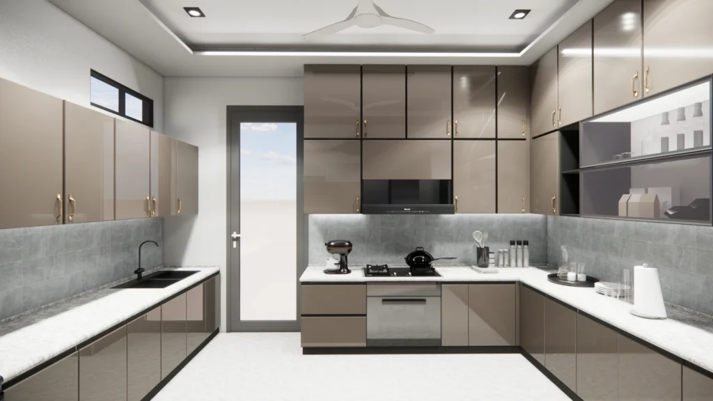 Modern modular kitchen interior with sleek cabinets and functional layout by Amartya Architects, residential home architects near me, interior architecture near me