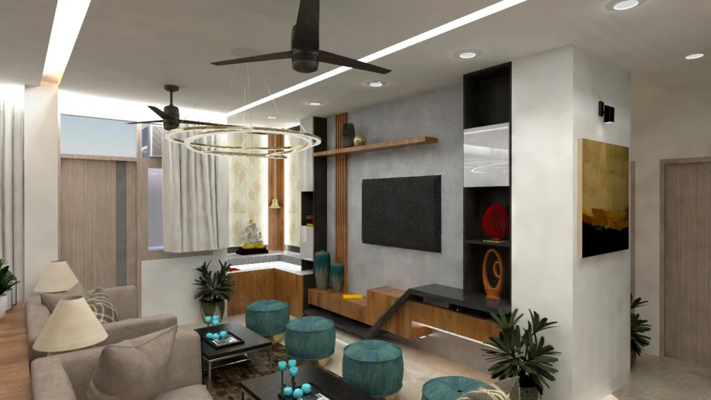 Modern living room tv wall design by home interior designer near me in delhi