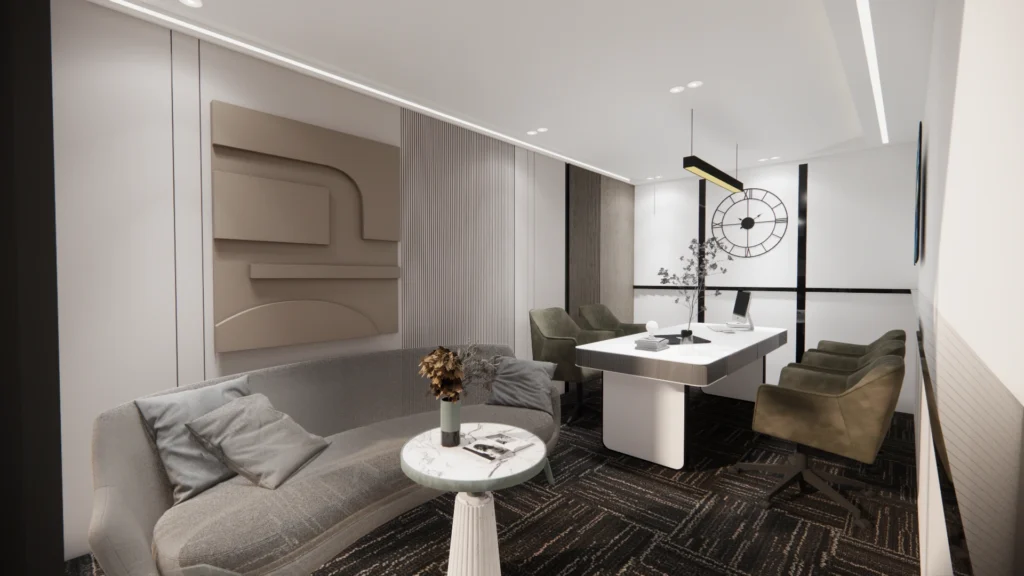 Director cabin showcasing corporate office architecture and modern office interior design