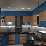 Modular kitchen interior design by home interior designer in Delhi, modern kitchen layout with smart storage and contemporary finishes