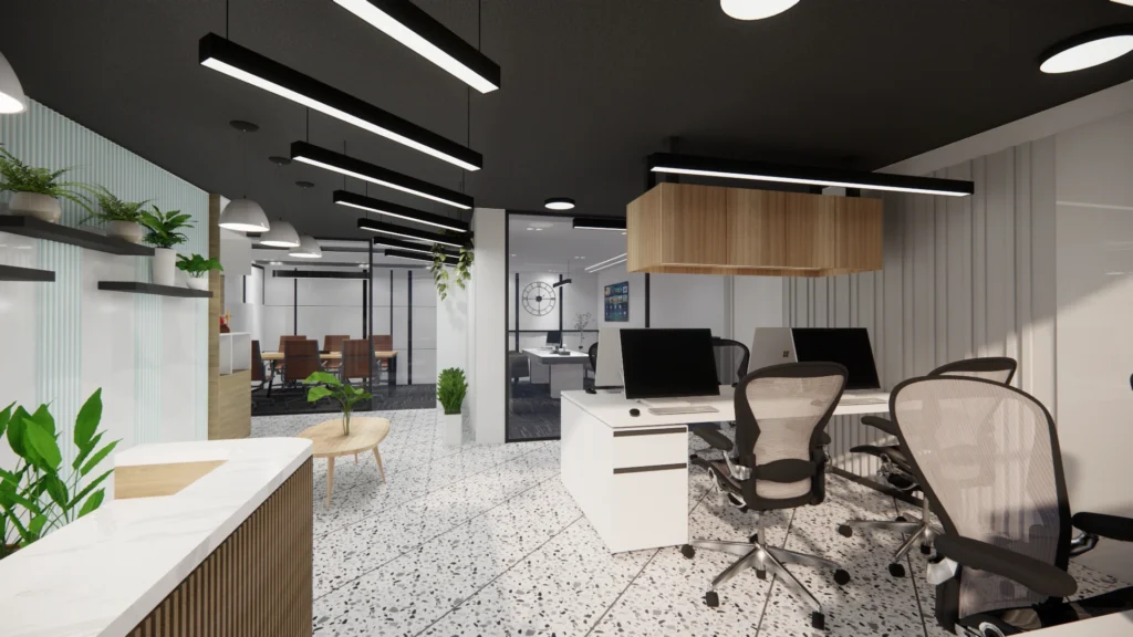 Open workspace with office architecture design and commercial interior architecture