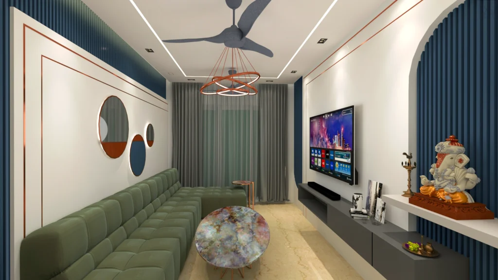 Modern drawing room interior design in Sonipat by Amartya Architects, an architecture firm