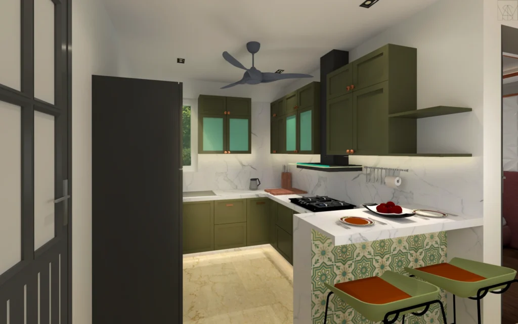 Modern residential kitchen interior design in Sonipat by Amartya Architects, residential architects near me
