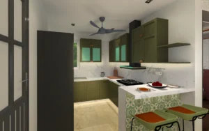 Modern residential kitchen interior design in Sonipat by Amartya Architects, residential architects near me