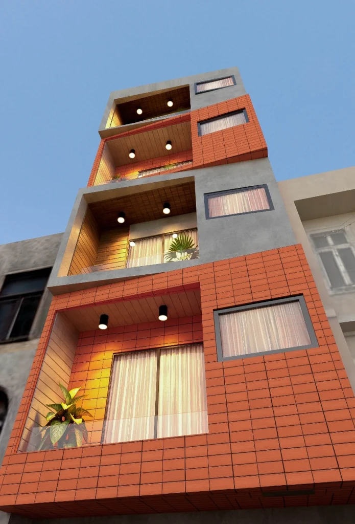 Modern residential building elevation by Amartya Architects – residential architects in delhi