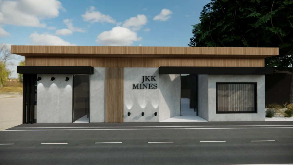 Modern commercial building elevation with clean concrete finish, wooden fascia and minimalist façade design, created by commercial architects near me and architectural design services offering contemporary architecture and planning solutions.