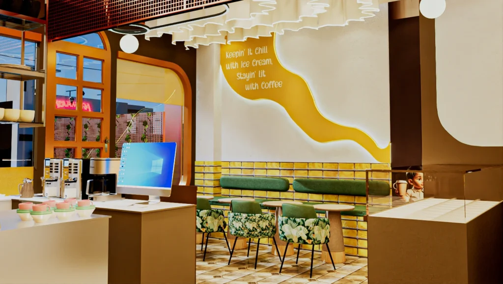 Commercial architecture design for Cream Coffee retail interior space