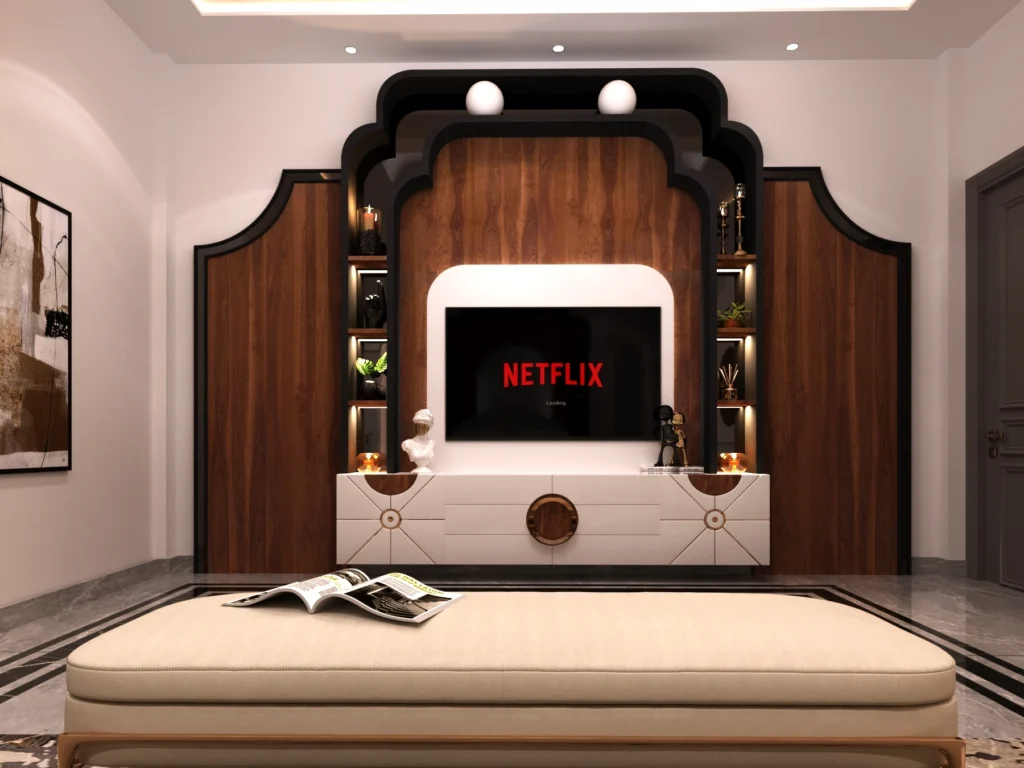 Modern luxury bedroom with custom headboard design by Amartya Architects, best residential architects near me