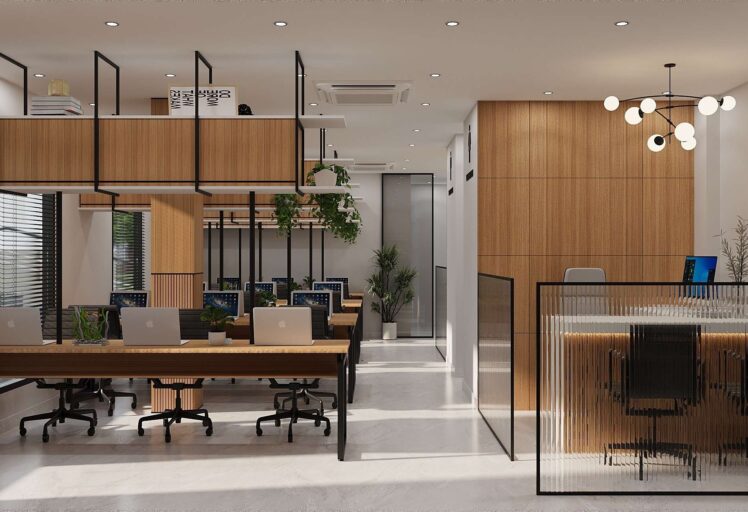 Modern office with wooden accents