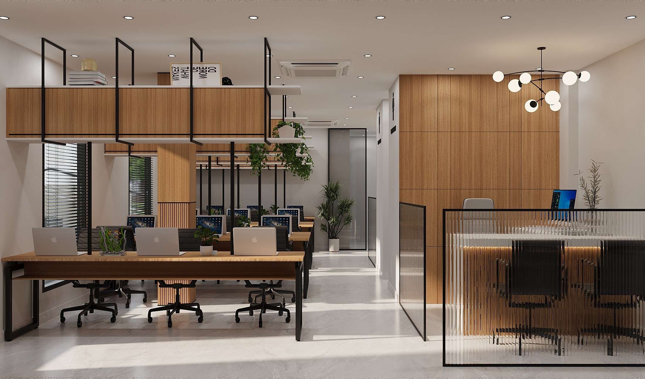 Modern office with wooden accents