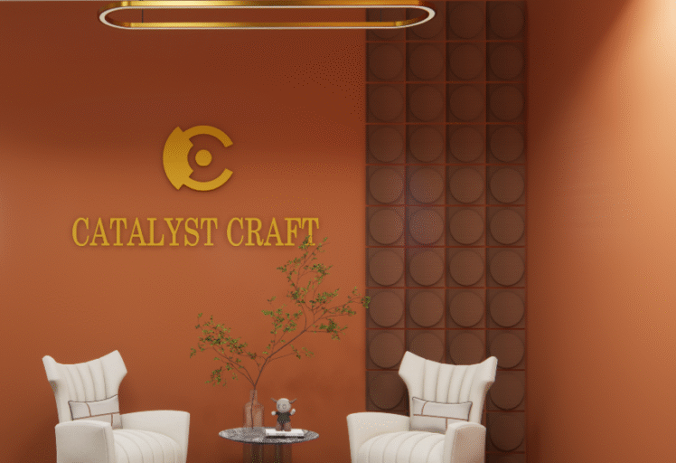 Modern office waiting area interior with branded feature wall, designer pendant lighting and lounge seating created by office interior designers near me, specializing in commercial interior design near me and professional interior decorator near me services for corporate reception spaces.